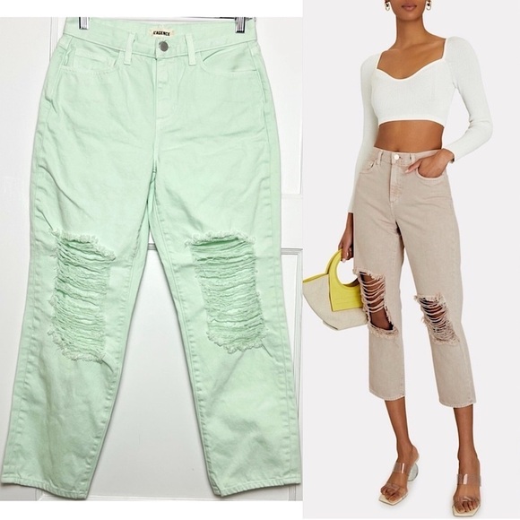 NWT L'AGENCE 90s High Rise Mint Distressed Denim Cropped Straight Leg Jean 25 - Picture 1 of 6